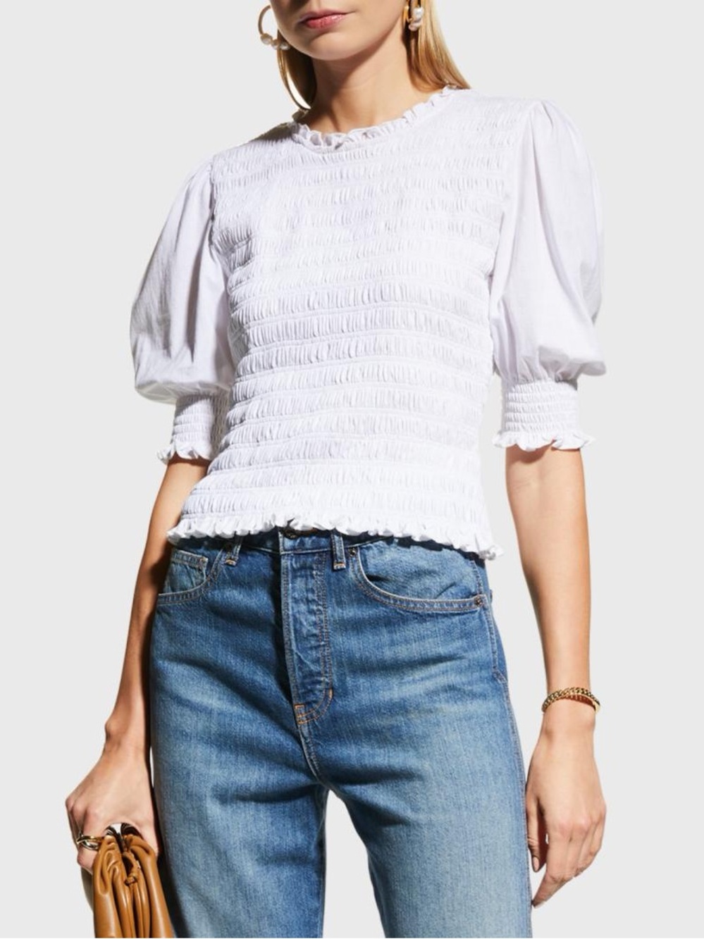 Veronica Beard Langston Smocked Top Blouse